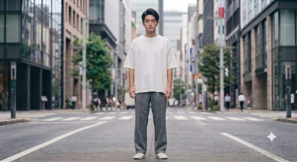 30代男性におすすめのきれいめグレーワイドパンツの着こなし例