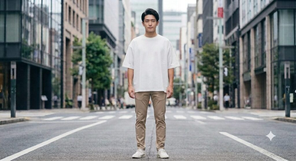 ベージュのチノパン