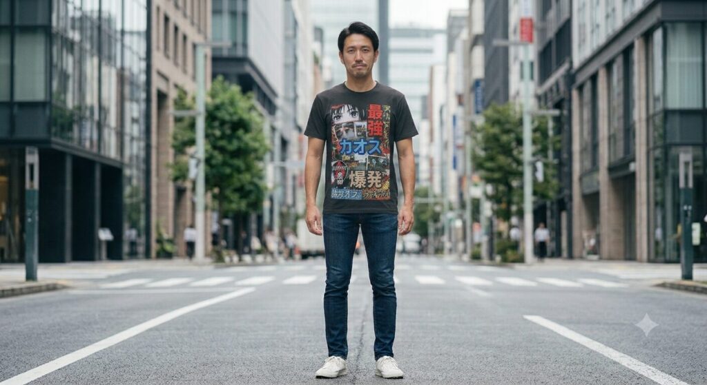 過度に派手なグラフィックやアニメキャラクターがプリントされたTシャツ
